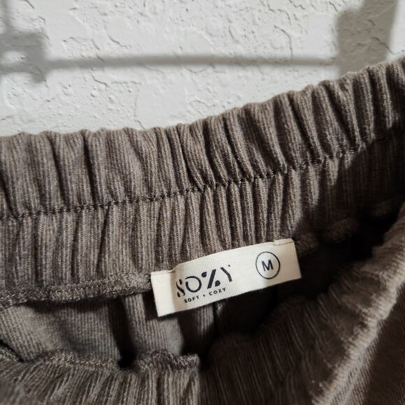 Sozy Melody Chic Brown Soft and Cozy Ribbed Fleece Flowy Wide Leg Pants Size M - Picture 5 of 7